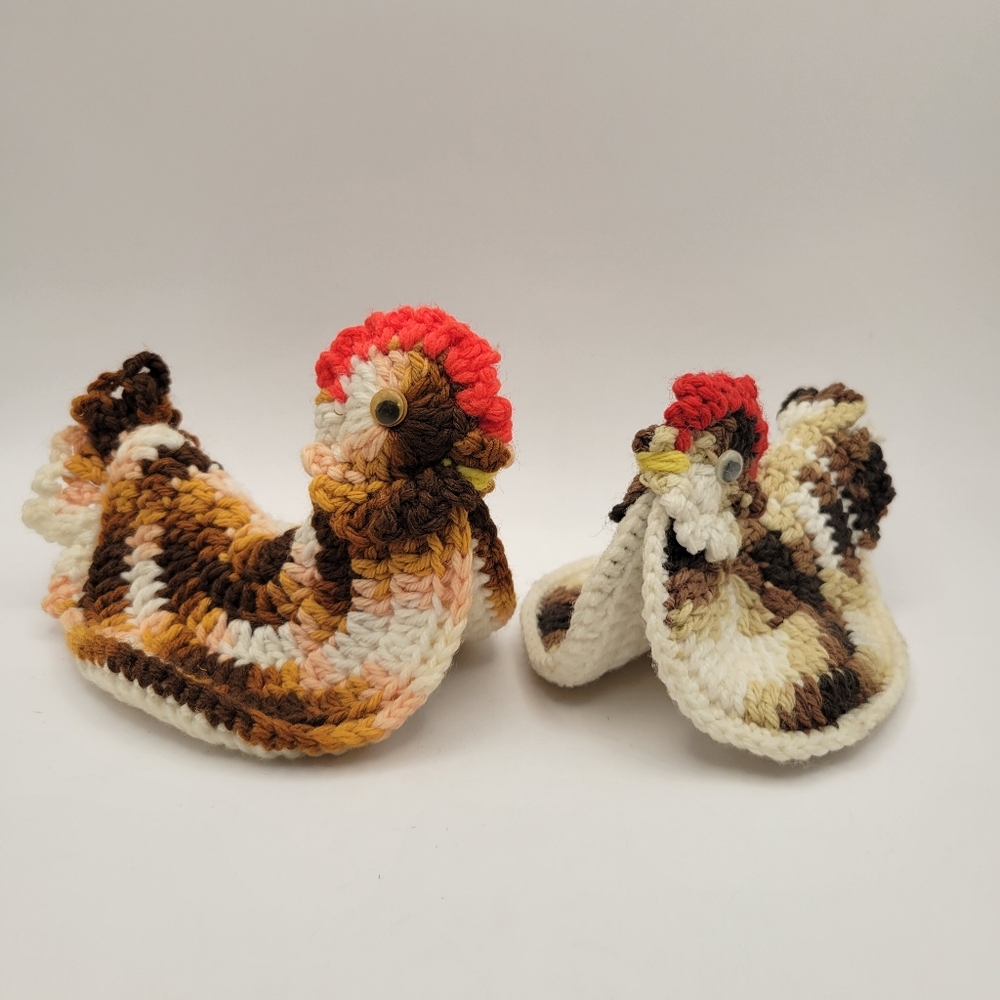Pair Of Vintage Crochet Chicken Pot Holders
